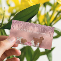 Rose Gold Dog Grooming Glitter Pet Services Business Card