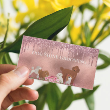 Rose Gold Dog Grooming Glitter Pet Services Business Card