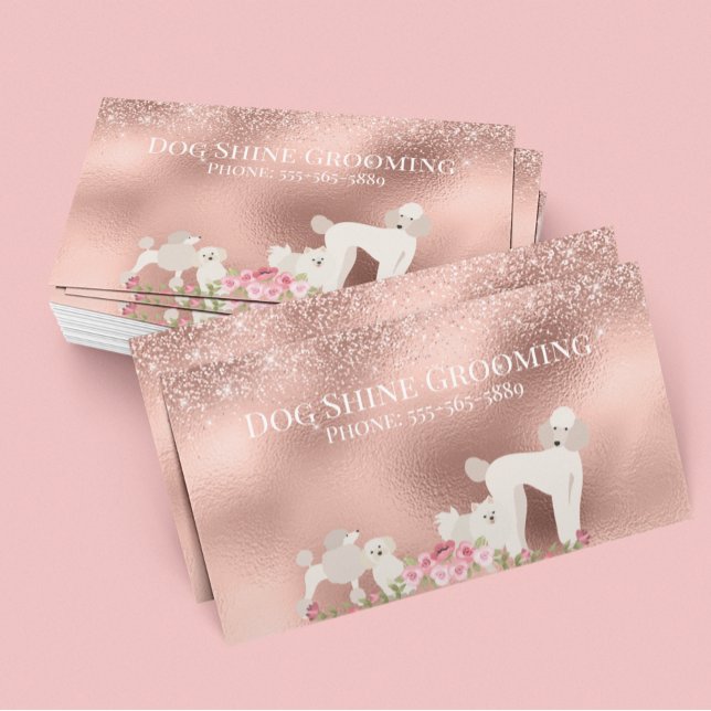 Rose Gold Dog Grooming Glitter Pet Services Business Card (Creator Uploaded)