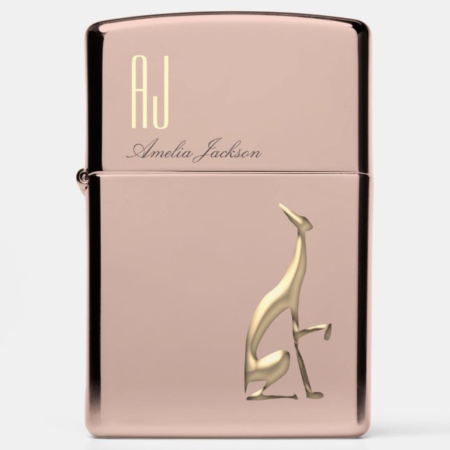 Rose Gold Dog Monogram Name  Zippo Lighter (Front)