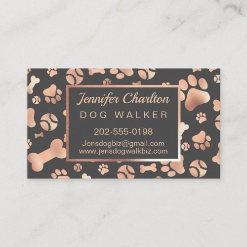 Rose Gold Dog Walker Pet Sitter Paw Print Business Card