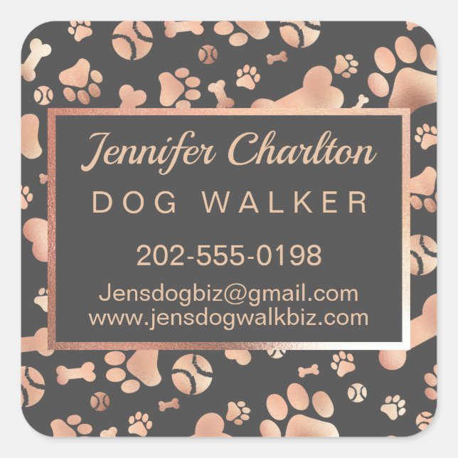 Rose Gold Dog Walker Pet Sitter Paw Print Square Sticker (Front)