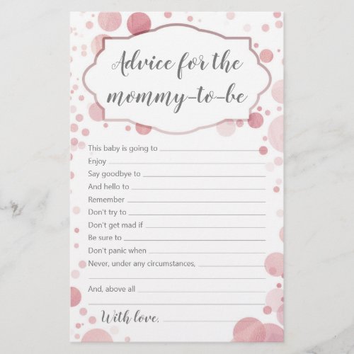 Rose Gold Dots Baby Shower Advice for mommy to be