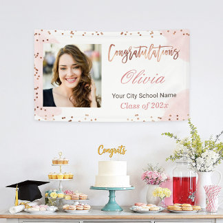 Rose Gold Dots Graduate Photo Graduation Party Banner