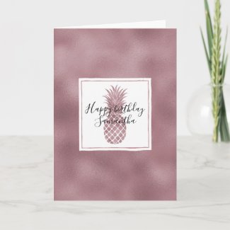 Rose Gold Dots Pineapples Birthday Card