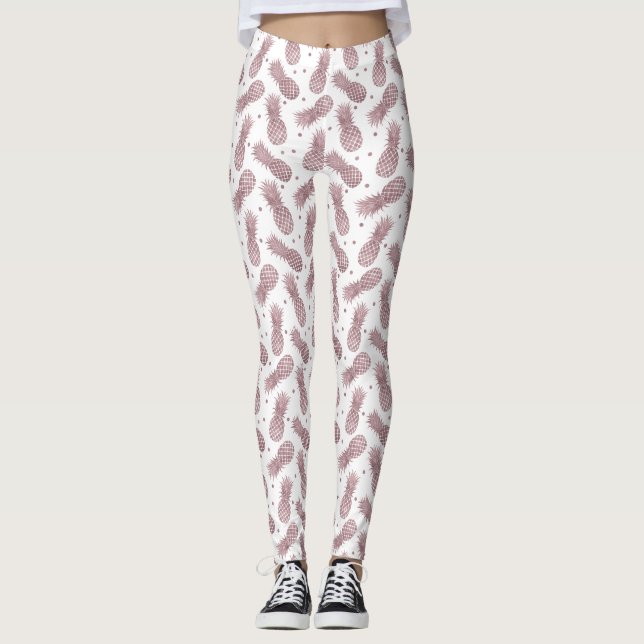 Rose Gold Dots Pineapples Leggings (Front)