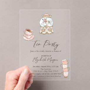 Rose Gold Dots Tea Party Baby Shower Acrylic Invitations