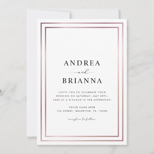 Rose Gold Double Border Frame All in One Wedding Invitation