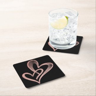 Rose Gold Double Heart Square Paper Coaster