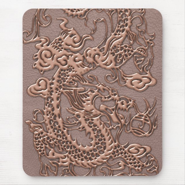 Rose Gold Dragon on Taupe Leather Texture Mouse Pad (Front)
