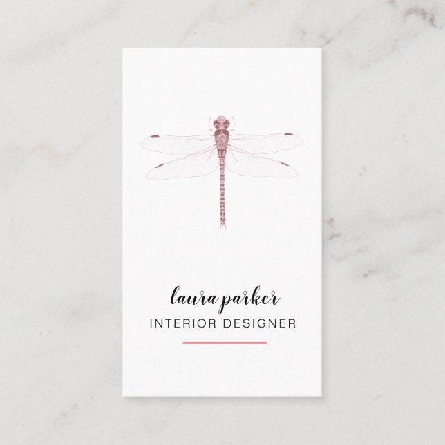Rose Gold Dragonfly Creative Designer Nature White Business Card (Front)