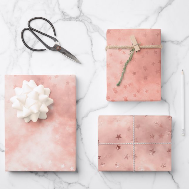 Rose Gold Dreamy Cloud Wrapping Paper Sheets (Front)