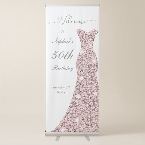 Rose Gold Dress 50th Birthday Party Retractable Banner