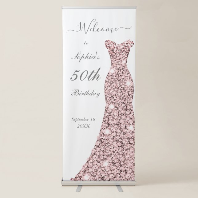 Rose Gold Dress 50th Birthday Party Retractable Banner (Front)