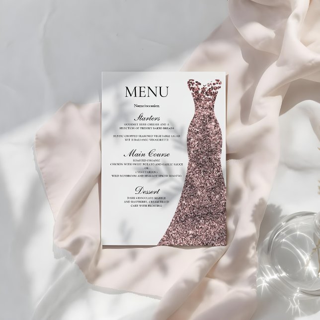 Rose Gold Dress Birthday Party Bridal Shower Menu (Creator Uploaded)