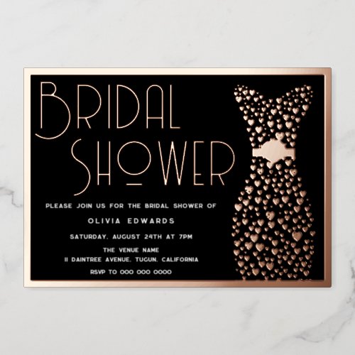 Rose Gold Dress Black Bridal Shower Foil Invitation