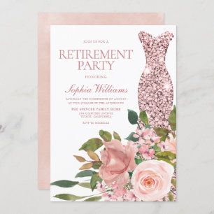Rose Gold Dress Blush Pink Floral Retirement Party Invitation