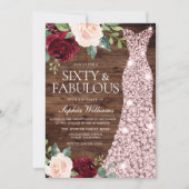 Rose Gold Dress Blush Rustic 60th Birthday Party Invitation (Front)