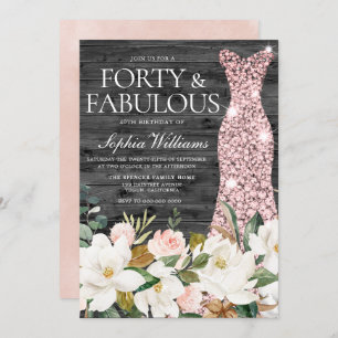 Rose Gold Dress Blush White Country 40th Birthday Invitation