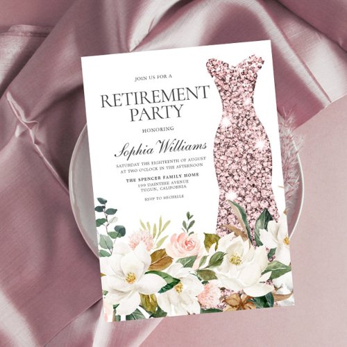 Rose Gold Dress Blush White Retirement Party Invitation