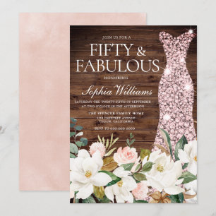 Rose Gold Dress Blush White Rustic 50th Birthday Invitation