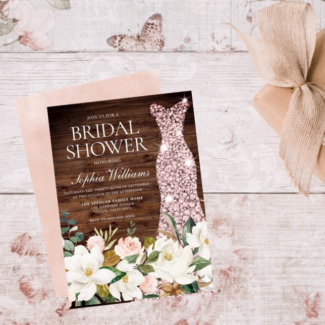 Rose Gold Dress Blush White Rustic Bridal Shower Invitation (Creator Uploaded)