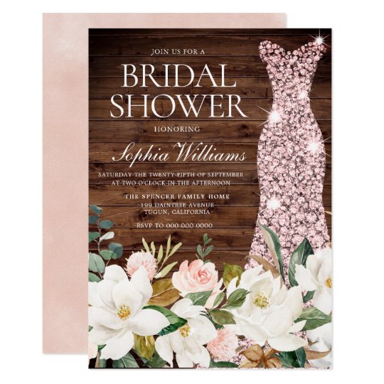 Rose Gold Dress Blush White Rustic Bridal Shower Invitation