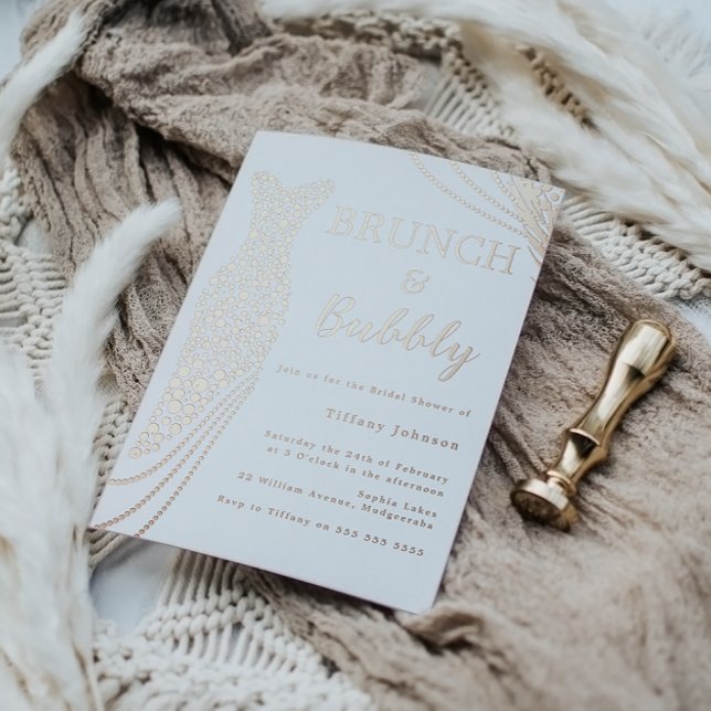 Rose Gold Dress Bridal Shower Brunch & Bubbly Foil Invitation (Creator Uploaded)