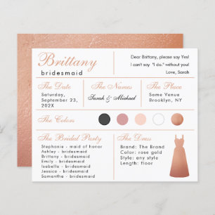 Rose Gold Dress Bridesmaid Information Card