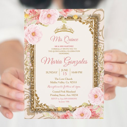 Rose Gold Dress Charra Mis Quince Invitation