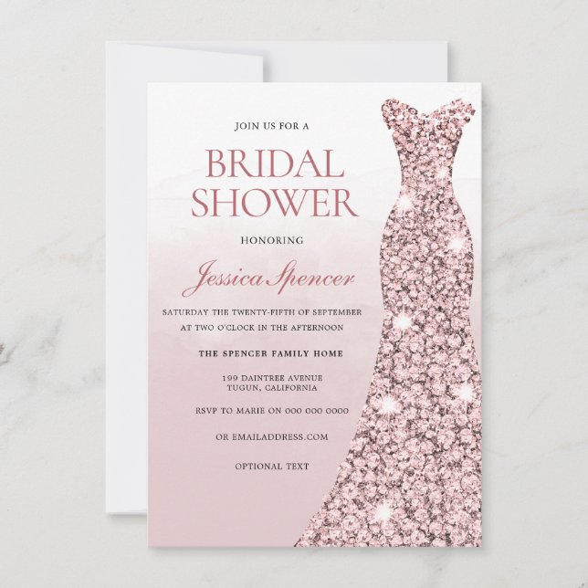 Rose Gold Dress Dusty Rose Bridal Shower Invitation (Front)