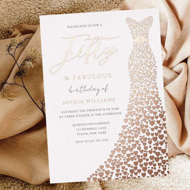 Rose Gold Dress Fabulous 50th Birthday Party Foil Invitation (Creator Uploaded)