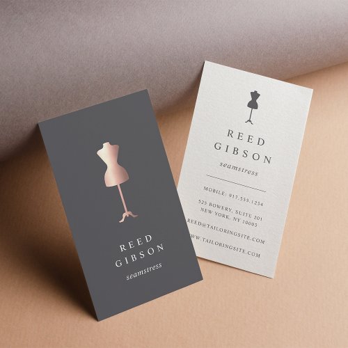 Rose Gold Dress Form  Seamstress Tailor Designer Business Card