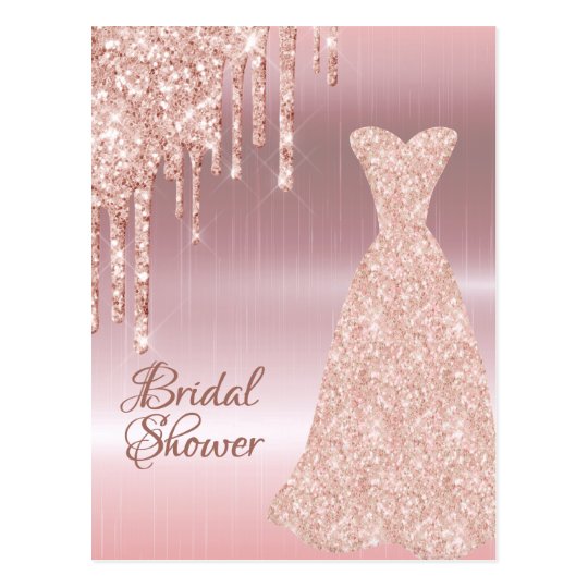 Rose gold dress glitter bridal shower invitation postcard | Zazzle.com