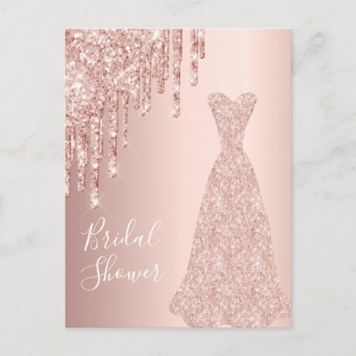 Rose gold dress glitter bridal shower invitation postcard