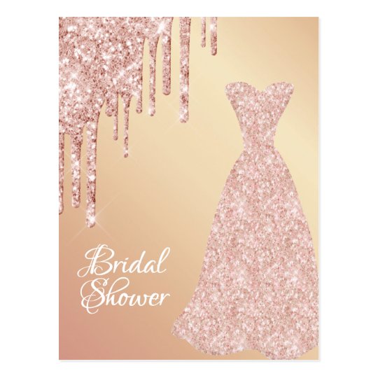 Rose gold dress glitter bridal shower invitation postcard | Zazzle.com