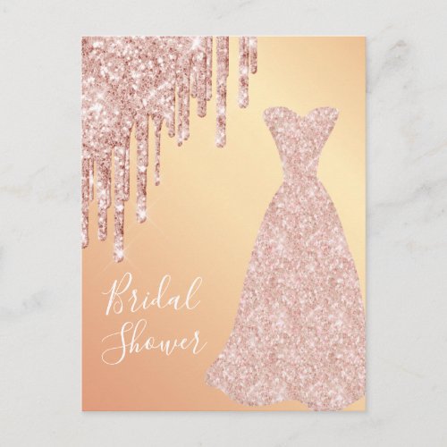 Rose gold dress glitter bridal shower invitation postcard