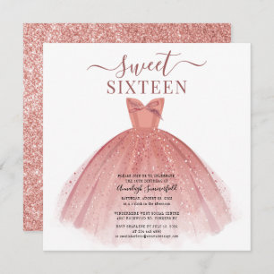 Rose Gold Dress Glitter Sweet 16 Birthday Invitation