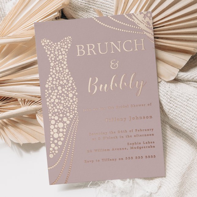 Rose Gold Dress Pink Bridal Shower Brunch & Bubbly Foil Invitation (Creator Uploaded)