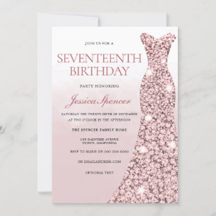 Rose Gold Dress Pink Girls 17th Birthday Party Invitation