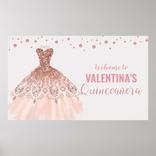 Rose Gold Dress Quinceaera 15th Birthday Backdrop Poster