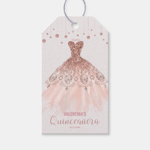 Rose Gold Dress Quinceaera 15th Birthday Favor Gift Tags