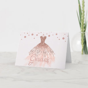 Rose Gold Dress Quinceañera 15th Birthday Gracias Letterpress Thank You Card
