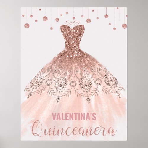 Rose Gold Dress Quinceaera 15th Birthday Welcome Poster