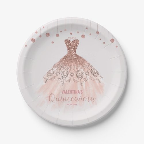 Rose Gold Dress Quinceaera Quinceanera 15th Paper Plates