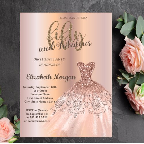 Rose Gold Dress Rose Gold 50th Birthday Party Invitation