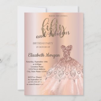 Rose Gold Dress, Rose Gold 50th Birthday Party Invitation | Zazzle