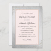 Rose Gold Dress Silver Sparkle Quinceanera Invite (Back)