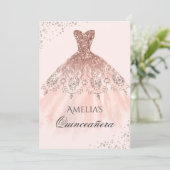 Rose Gold Dress Sparkle Quinceanera Invitation (Standing Front)