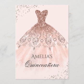 Rose Gold Dress Sparkle Quinceanera Invitation by LittleBayleigh at Zazzle